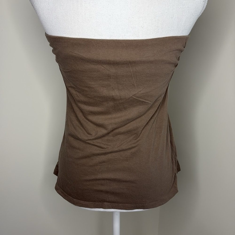 Strapless Tan Ruched Top. Small - Picture 3 of 9
